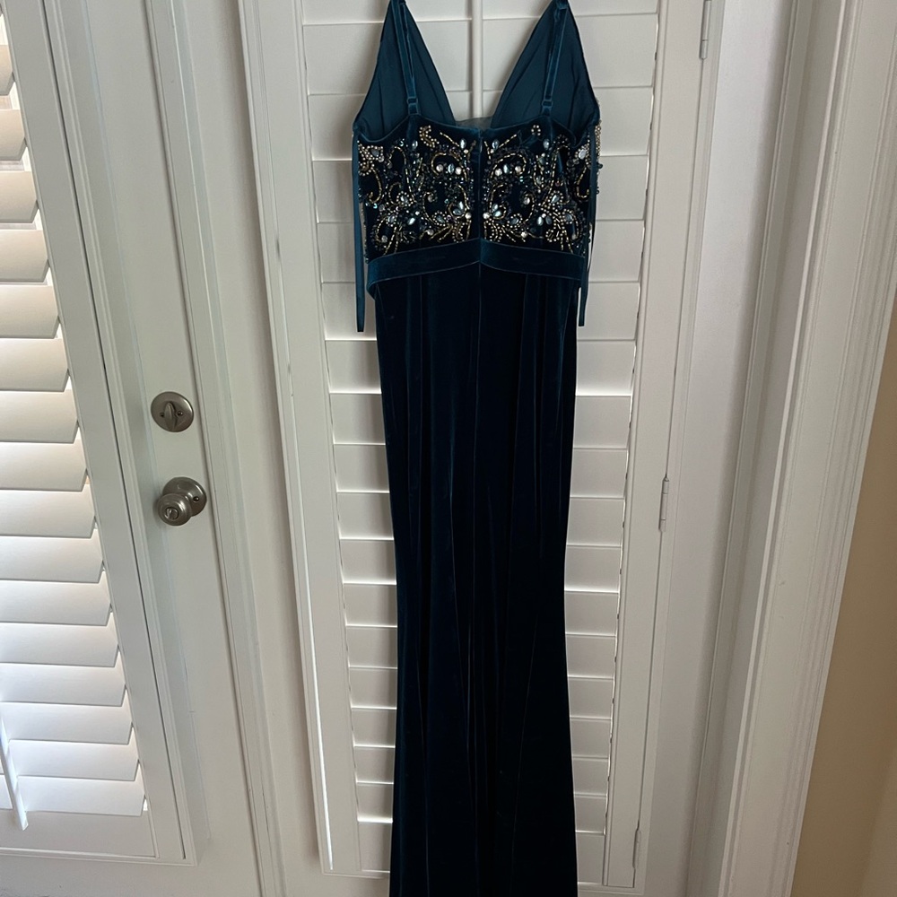 Betsy & Adam Navy Teal Backless Dress - Picture 5 of 6